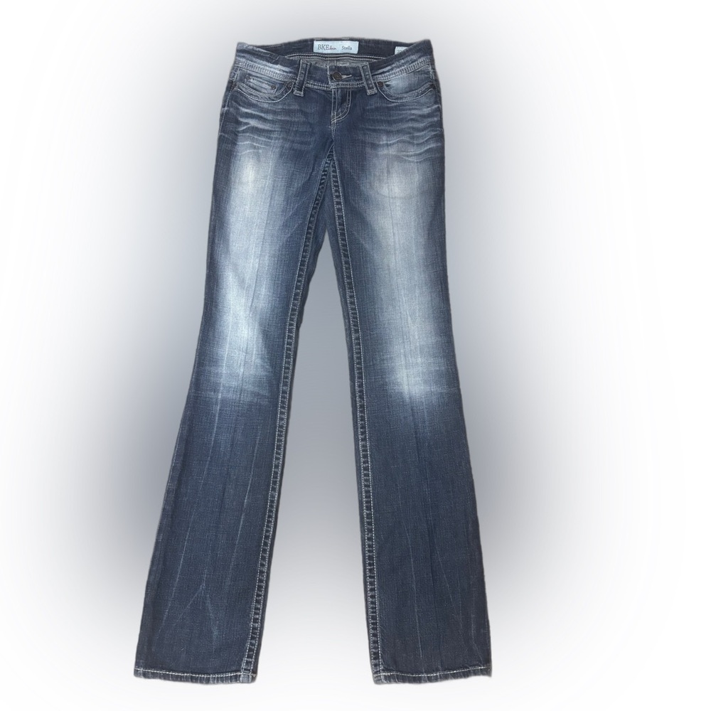 BKE Stella Y2K Low Rise Bootcut Jeans 27 Extra Long Dark Wash Stretch Denim